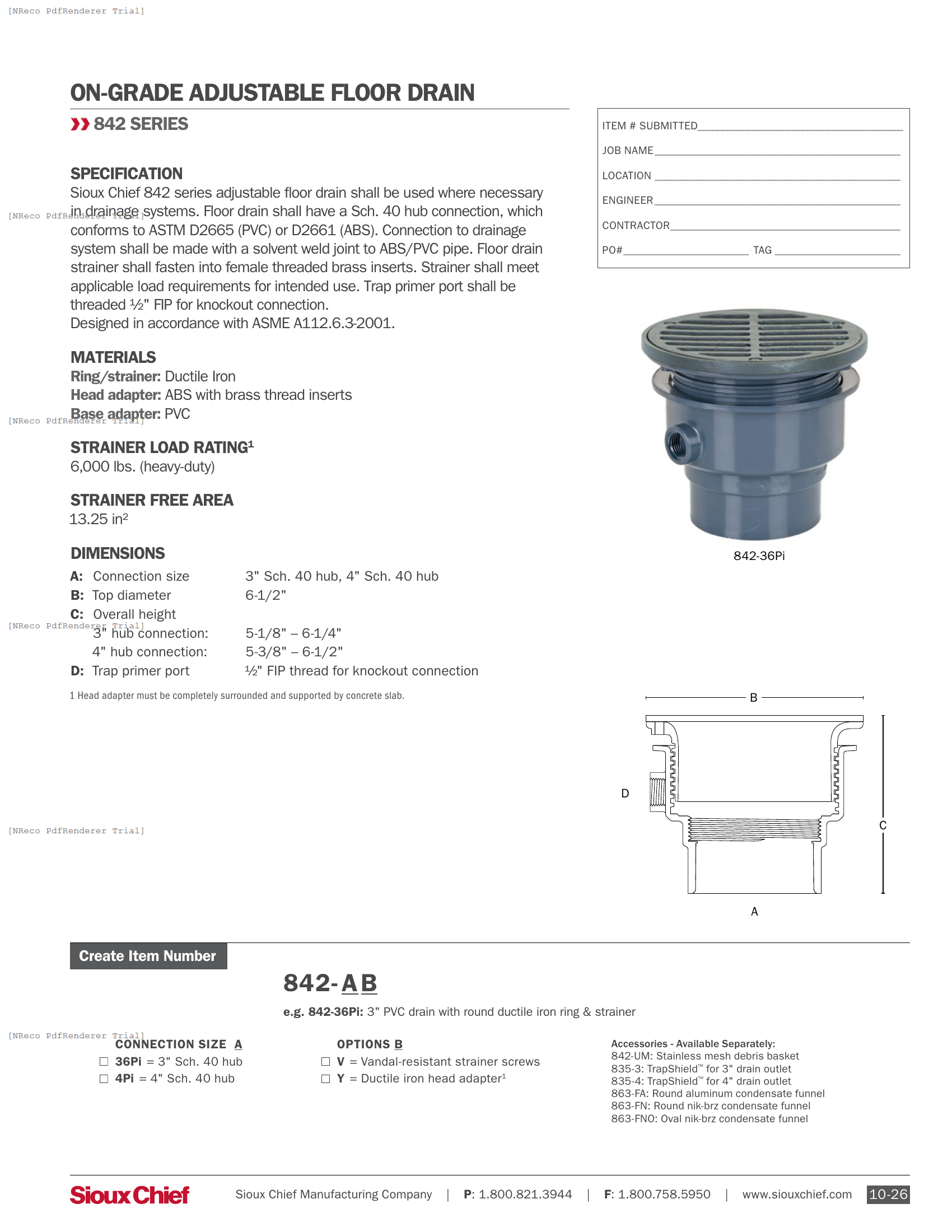 842 SERIES - ADJUSTABLE FLOOR DRAIN WITH IRON STRAINER - SPEC SHEET.PDF Specification Document
